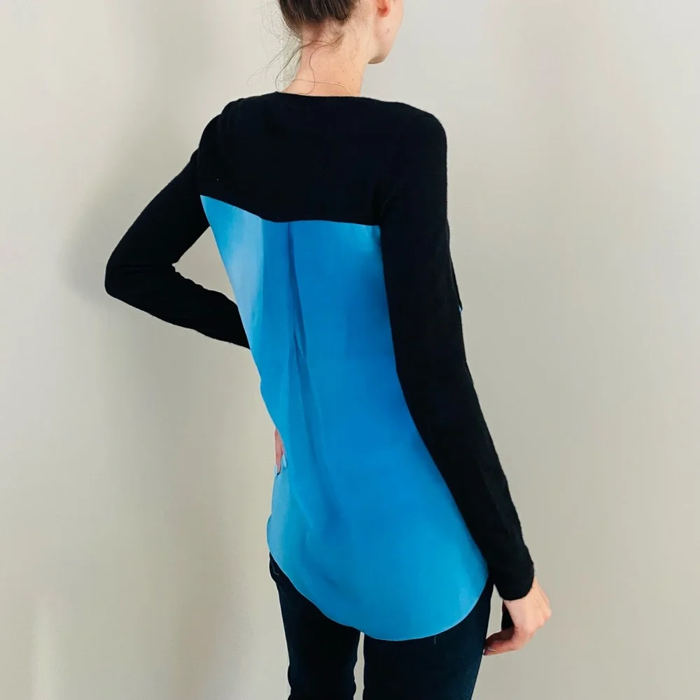 Elie Tahari 100% Cashmere 100% Silk Knit Color Block V-Neck Pullover Sweater, S - Picture 5 of 11